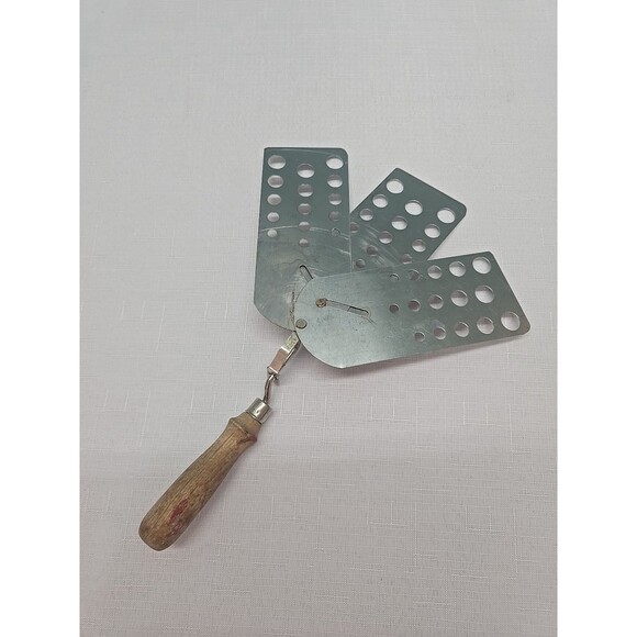 Vintage Expandable Triple 3 Blade Spatula Stainless Steel Wood Handle 12" USA - Picture 2 of 12